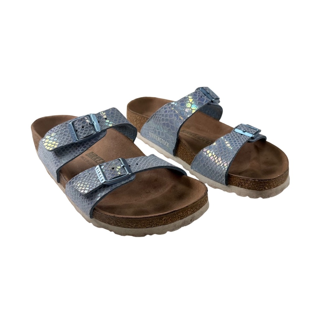 Birkenstock Sydney Shiny Snake / Sky Blue Iridescent Sandals Size EU 38/US 7